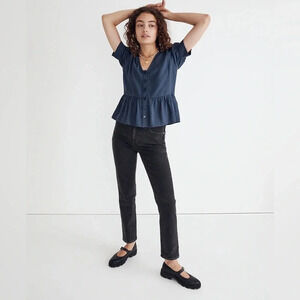 Drapeweave Puff-Sleeve Peplum Top Madewell - Size 20W or 2X